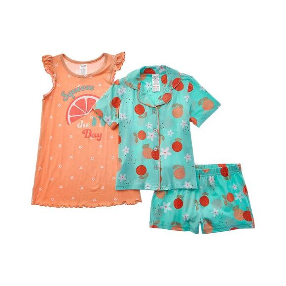 Rene Rofe 3Pc Pretty Sweet Pajama Set, Orange - Picture 1 of 2